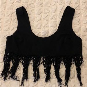 For Love and Lemons Black fringe crop top